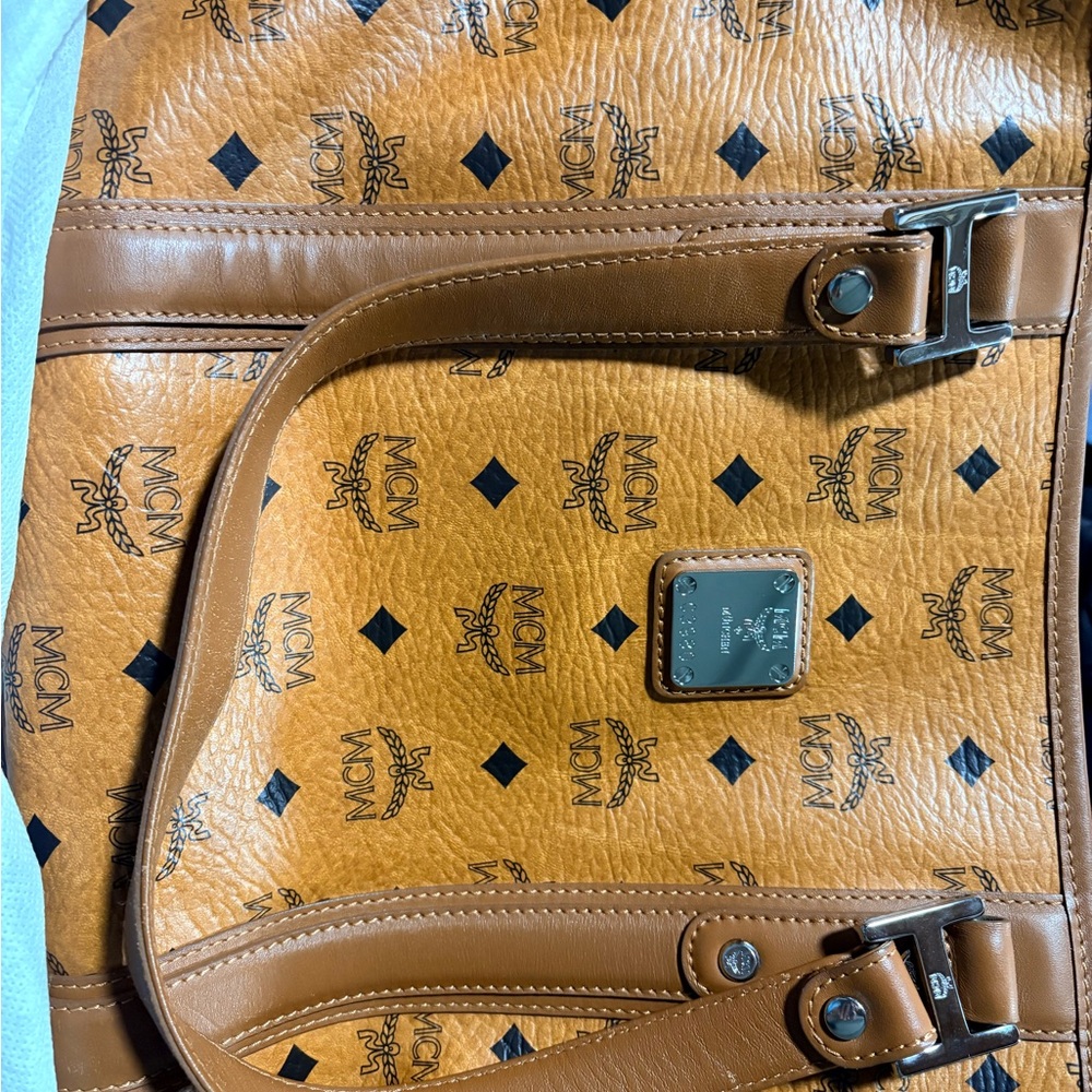 MCM Tan Leather Tote with Iconic Logo